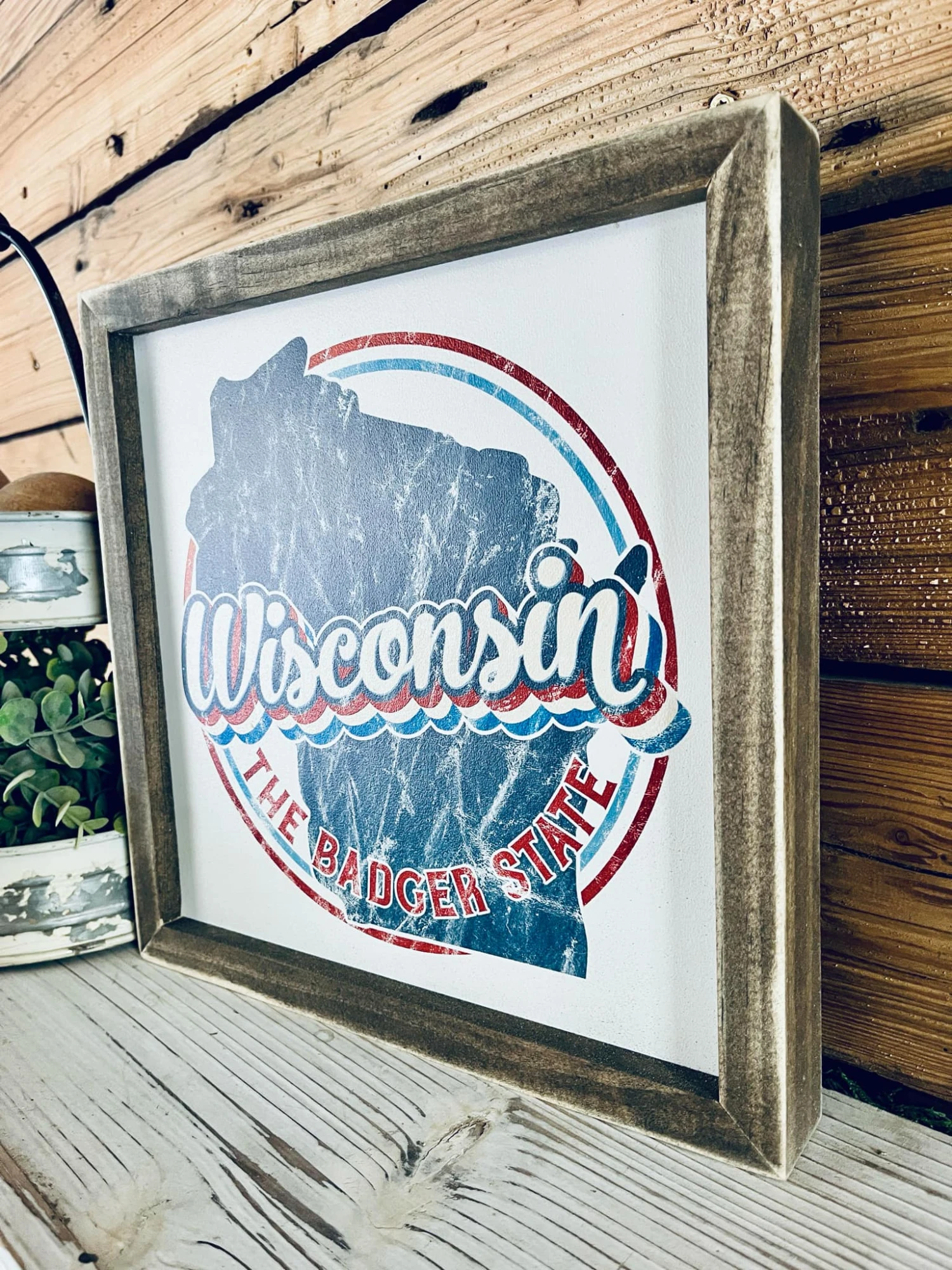 Vintage Wisconsin Wall Sign | The Badger State Decor | Square Wooden UV Printed Design 4 Vintage Wisconsin Wall Sign | The Badger State Decor | Square Wooden UV Printed Design - Image 4