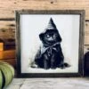 Framed Halloween Black Cat Sign | Witchy Fall Decor | UV Printed Spooky Cat Wall Art | Farmhouse Halloween Sign | 12x12 Print