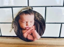 Personalized Photo Ornament | Custom Picture Keepsake | Baby’s First Christmas | UV Printed On Maple Wood | Christmas Gift For Baby