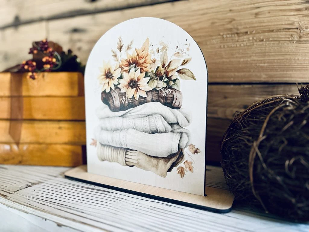 Fall Sweater Weather Shelf Sitter Sign | Cozy Autumn Decor With Sunflowers & Pumpkins | UV Printed Wood Sign For Tiered Tray Display 3 Fall Sweater Weather Shelf Sitter Sign | Cozy Autumn Decor With Sunflowers & Pumpkins | UV Printed Wood Sign For Tiered Tray Display - Image 3