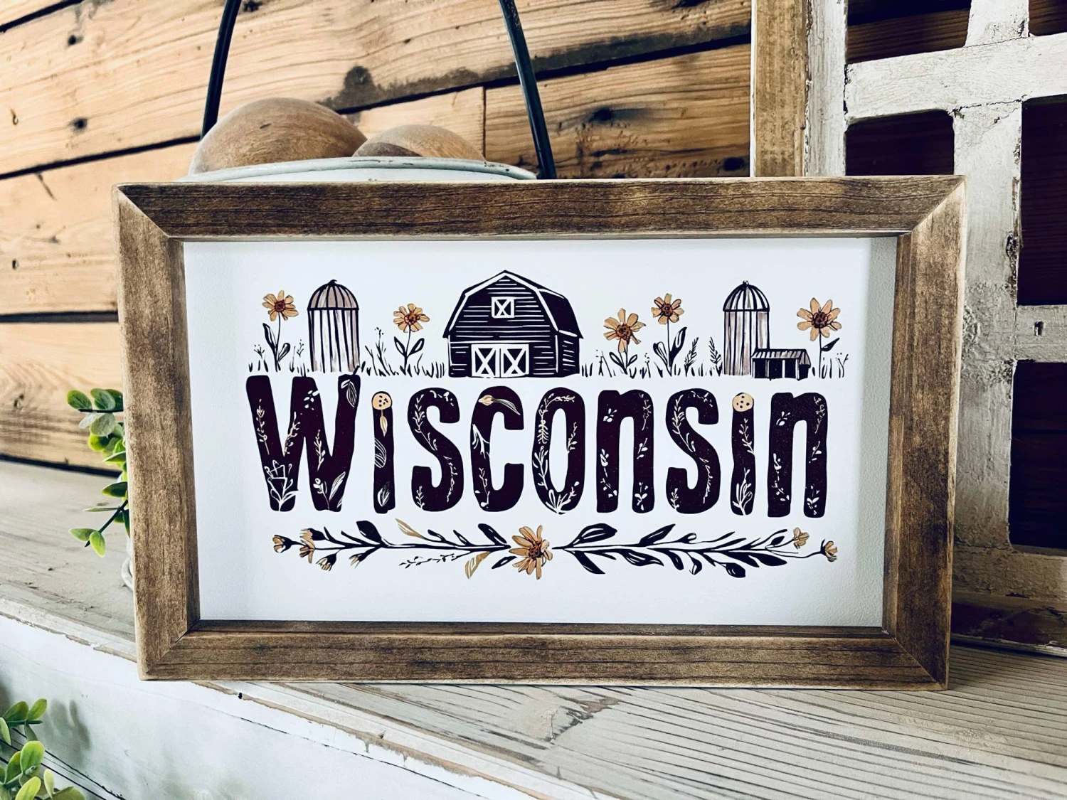 Wisconsin Farmhouse Sign With Flowers | Framed Barn & Silo Wood Wall Art | Country Home Decor | Printed Wisconsin State Sign 1 Wisconsin Farmhouse Sign With Flowers | Framed Barn & Silo Wood Wall Art | Country Home Decor | Printed Wisconsin State Sign