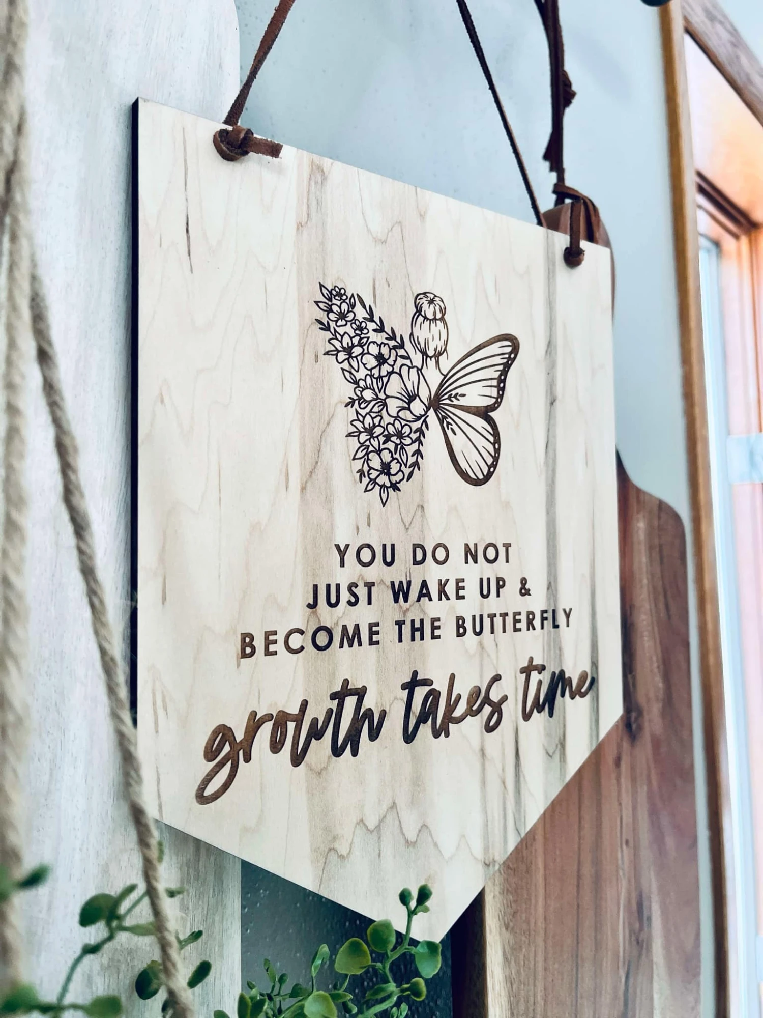 Growth Takes Time" Engraved Maple Wood Sign - Inspirational Wall Decor - Butterfly And Floral Design - Motivational Gift For Home Or Office 4 Growth Takes Time" Engraved Maple Wood Sign - Inspirational Wall Decor - Butterfly And Floral Design - Motivational Gift For Home Or Office - Image 4