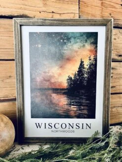 Wisconsin Northwoods Wall Art - Framed Night Sky Print With Lake & Trees | Northern Lights | Cabin Decor | Nature-Inspired Wisconsin Gift -The Farmer’s Wife WI Deals Store fbe9c22e f70f 41e4 8e44 160a556f73dd