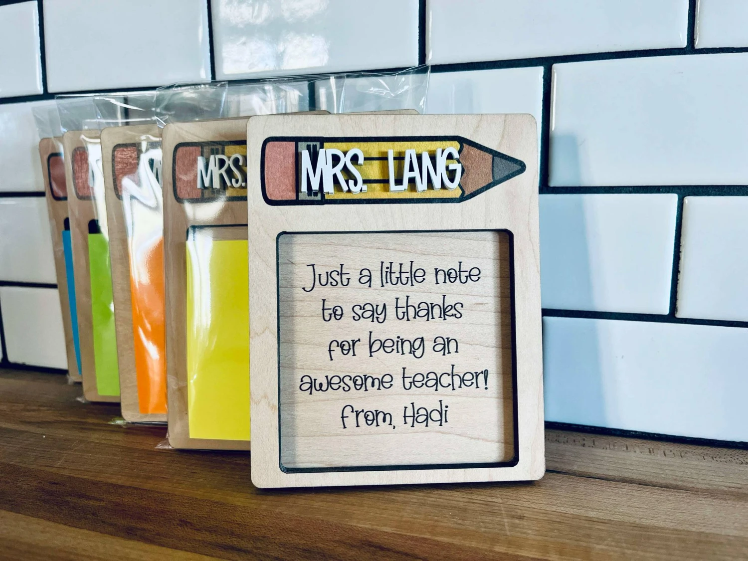 Personalized Teacher Gift Sticky Note Holder | Custom Name Wood Desk Accessory | End Of Year Teacher Appreciation Gift Idea 5 Personalized Teacher Gift Sticky Note Holder | Custom Name Wood Desk Accessory | End Of Year Teacher Appreciation Gift Idea - Image 5