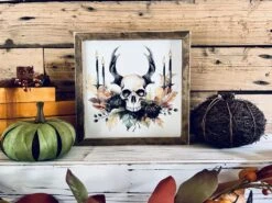 Skull Halloween Wall Art | Framed Fall Gothic Decor | UV Printed Skull And Candle Sign | Spooky Autumn Home Accent | 12x12 Print -The Farmer’s Wife WI Deals Store ff231110 0387 4462 8122 22a941d4edbd