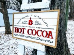 Winter Holiday Farmhouse Sign | Hot Cocoa Served Daily With Raised Lettering And Shiplap -The Farmer’s Wife WI Deals Store hot cocoa 1