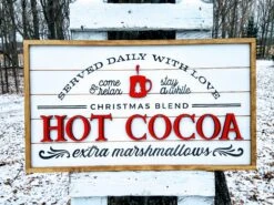 Winter Holiday Farmhouse Sign | Hot Cocoa Served Daily With Raised Lettering And Shiplap