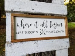Handmade Custom Sign | Where It All Began Longitude And Latitude Coordinates 8 Handmade Custom Sign | Where It All Began Longitude And Latitude Coordinates -The Farmer’s Wife WI Deals Store where it all began